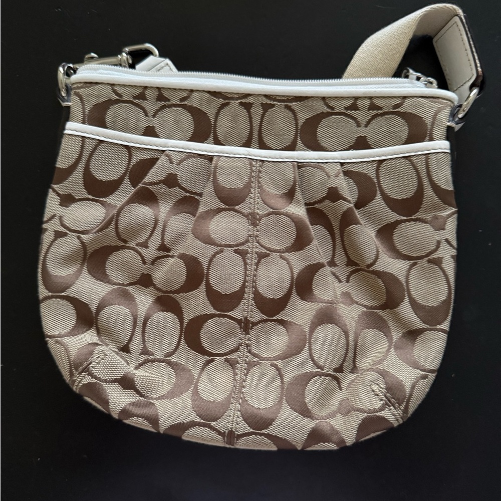 Coach Khaki and Brown Signature Canvas Crossbody